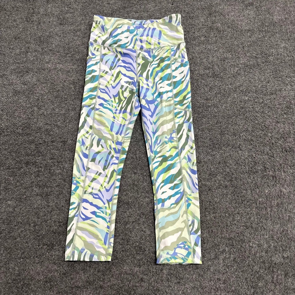 Calvin Klein Leggings Womens XS Green Blue Zebra Print Stretch Active Pockets